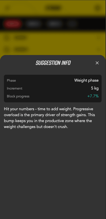 Progression suggestion screen